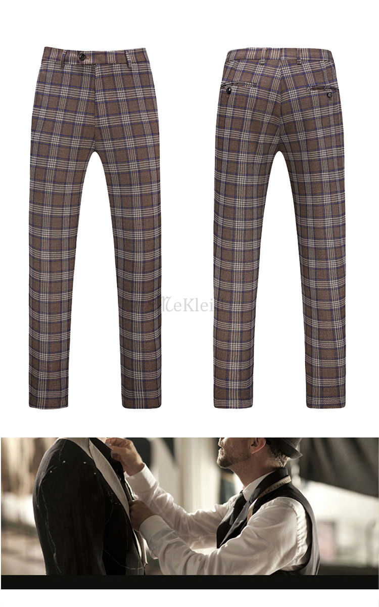 Luxus Plaid Druck Hochzeit Business Slim Fit Männer Anzug 3 Stück Anzüge