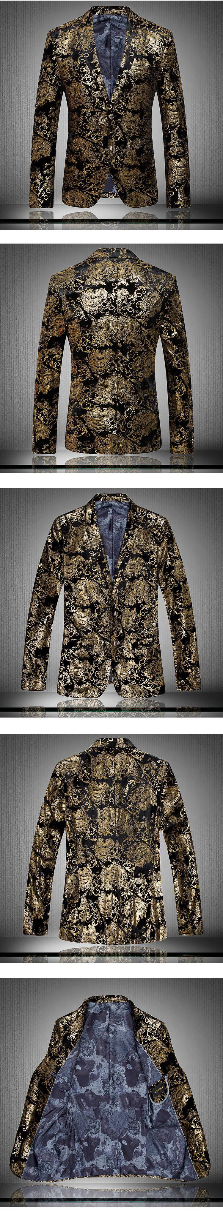 Floral Designermarke Blazer Masculino Gold Mode Lässig