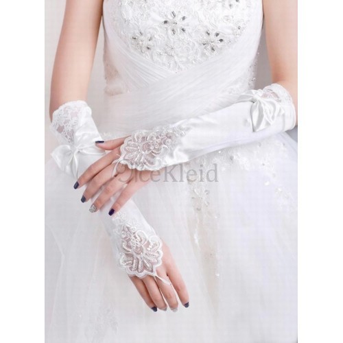 Satin Mit Bowknot Weiß Modern Brauthandschuhe - Bild 2