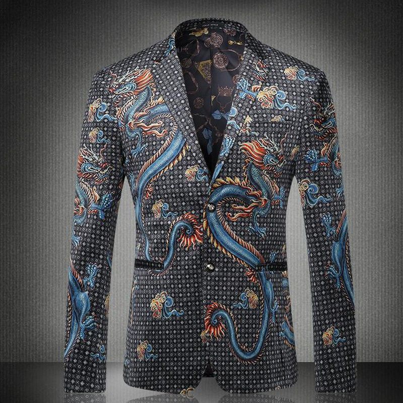 Plus Größe Drachen Männer Slim Fit Party Phantasie Blazer