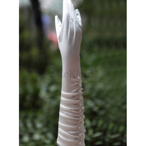 Taft Perlenstickerei Chic Weiß Brauthandschuhe - Bild 1