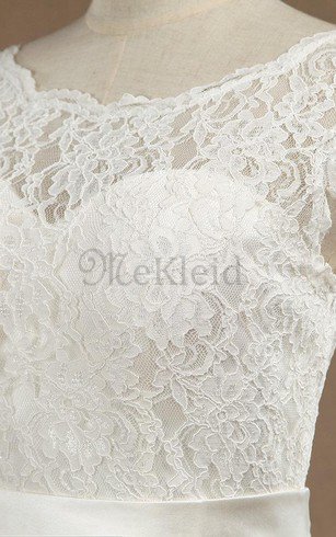Spitze Schaufel-Ausschnitt Reißverschluss Prächtiges Brautkleid mit Schleife