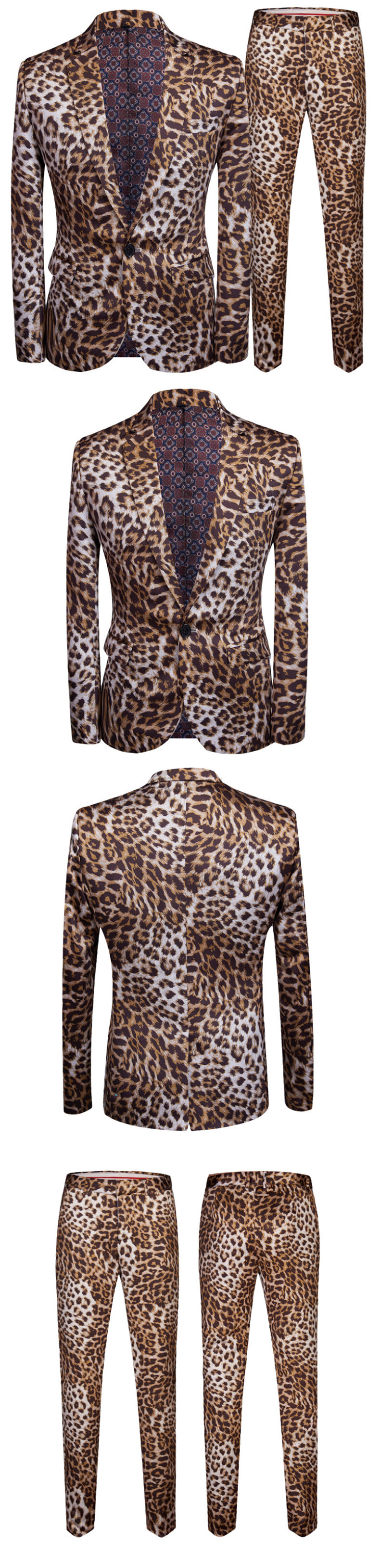 Anzüge Slim Fit Casual Nachtclub Einreiher Leopard Anzug