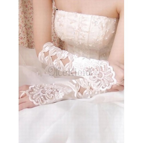 Satin Spitze Saum Elfenbein Elegant|Bescheiden Brauthandschuhe