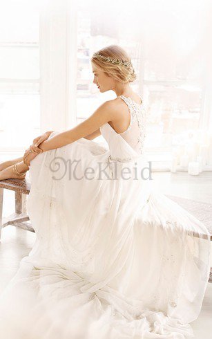 Natürliche Taile V-Ausschnitt Sexy Brautkleid mit Bordüre ohne Ärmeln