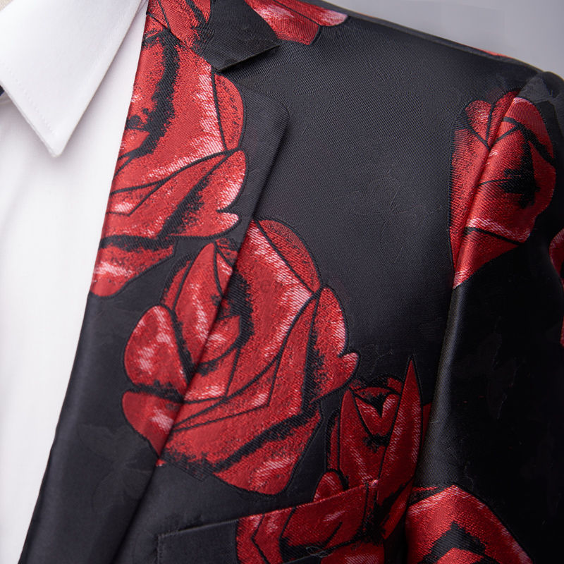 Schwarz Casual Anzüge Männer Blazer Und Hosen Business Männer Anzug Blume Gedruckt - Bild 4