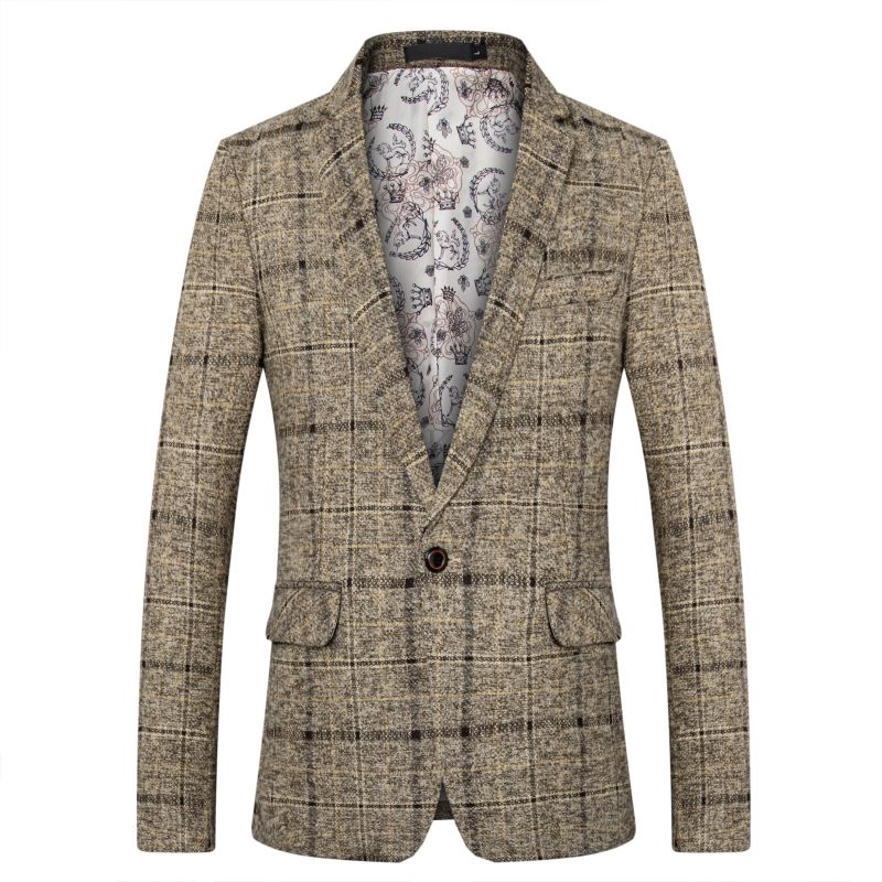 Mode Casual Business Männer Blazer Grau Anzüge Plaid Treffen