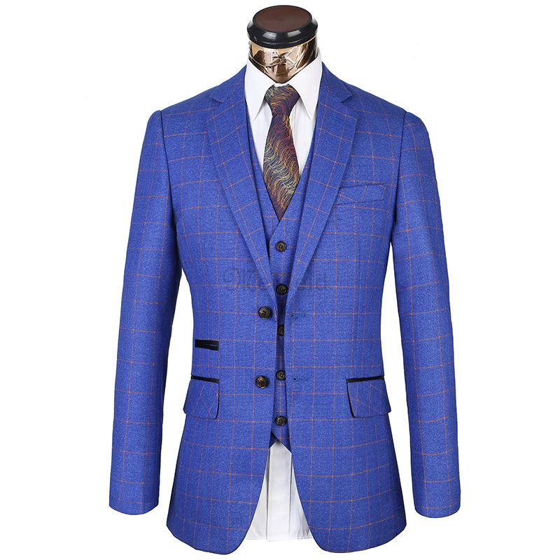 Anzüge Männer Mode Hohe Qualität Plaid Lager Royal Blau - Bild 2