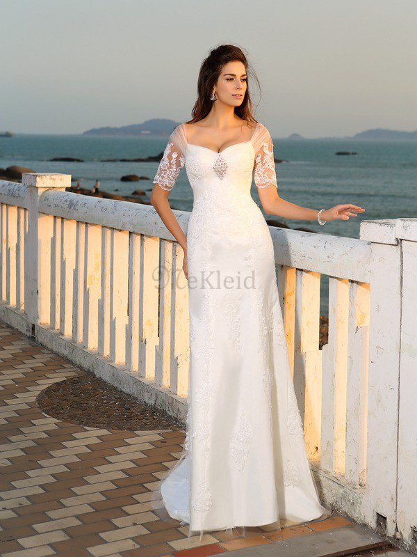 Empire Taille Beach Stil Sittsames Bodenlanges Brautkleid mit Applikation