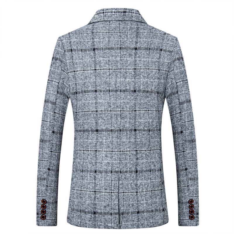 Mode Casual Business Männer Blazer Grau Anzüge Plaid Treffen