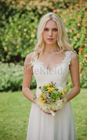 Perlenbesetztes Reißverschluss Romantisches Brautkleid mit Bordüre mit Blume