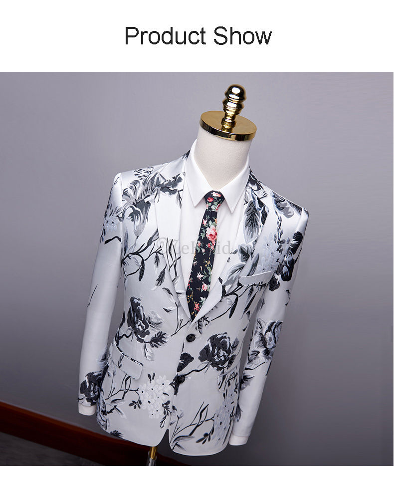 Männlichen 2 Stück Casual Floral Gedruckt Plus Größe Slim Fit Männer Anzug Weiß