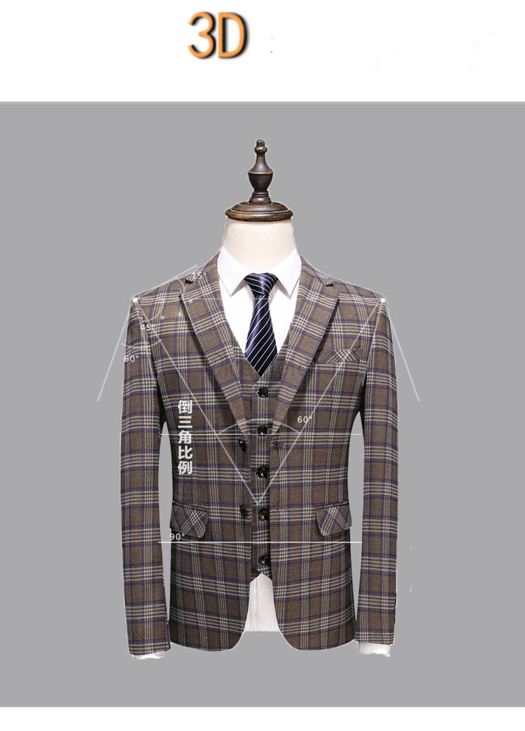 Luxus Plaid Druck Hochzeit Business Slim Fit Männer Anzug 3 Stück Anzüge