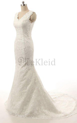 Reißverschluss Perlenbesetztes Paillette Brautkleid aus Spitze mit Bordüre