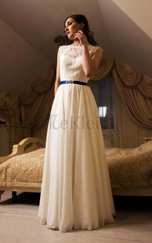 A-Line Ärmellos Tiefer V-Ausschnitt Brautkleid mit Bordüre mit Gürtel