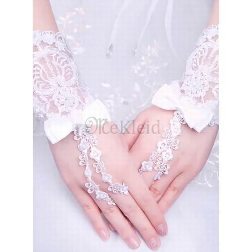 Spitze Mit Bowknot Weiß Chic|Modern Brauthandschuhe - Bild 1