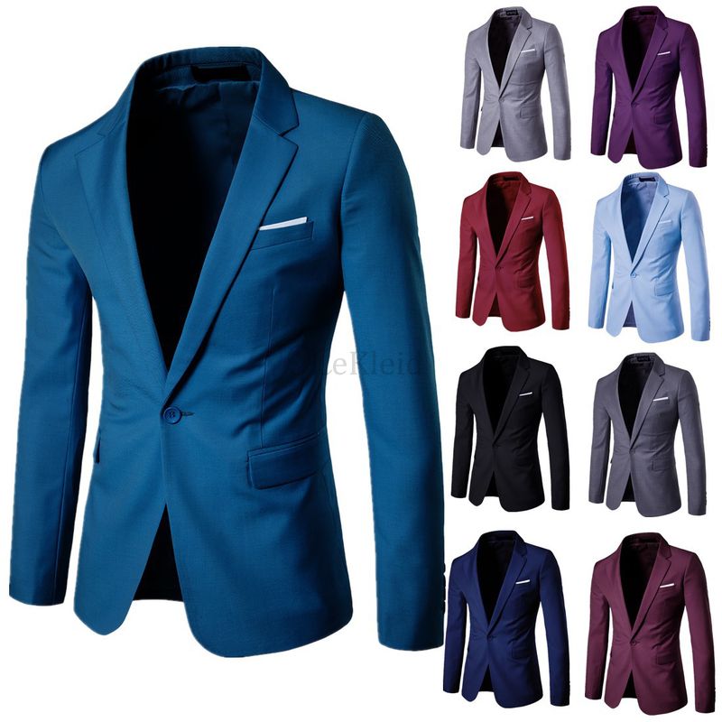 Zugeknöpft Männer Casual Business Anzug Blazer Jacke Mantel Männer Einfarbig Mode Neue - Bild 2