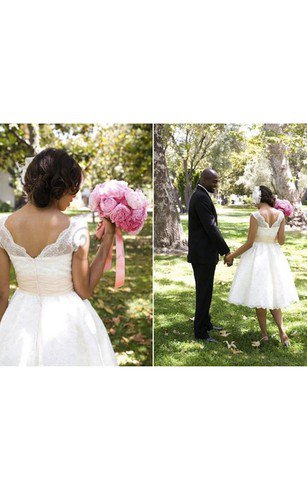 A-Line Plissiertes Romantisches Lockeres Brautkleid mit Gekappten Ärmeln