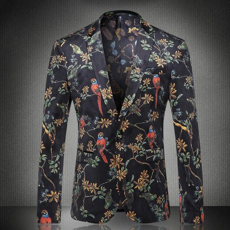 Floral Jaqueta Masculina Phantasie Vogel Druck Freizeit Party