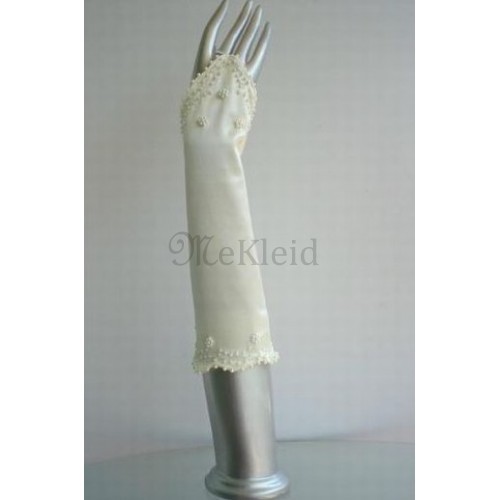 Taft Perlenstickerei Elfenbein Chic|Modern Brauthandschuhe - Bild 1