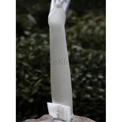 Silk Satin Perlenstickerei Weiß Zeitlos Brauthandschuhe - Bild 1