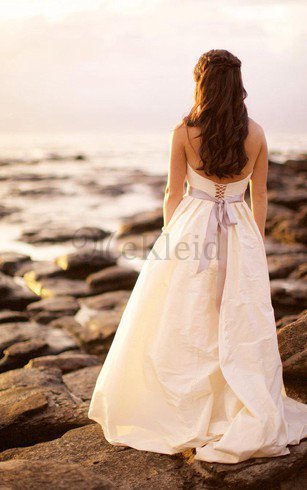 A-Line Ärmellos Bodenlanges Brautkleid mit Rücken Schnürung mit Gürtel