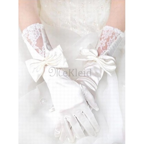 Satin Mit Bowknot Weiß Elegant|Bescheiden Brauthandschuhe - Bild 2