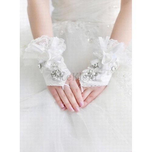 Spitze Mit Kristall Weiß Luxuriös Brauthandschuhe - Bild 1