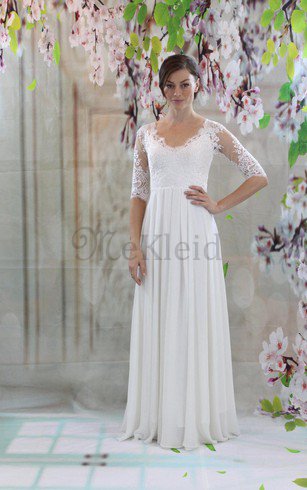 Schaufel-Ausschnitt Halbe Ärmeln Plissiertes Schlichtes Brautkleid mit Bordüre
