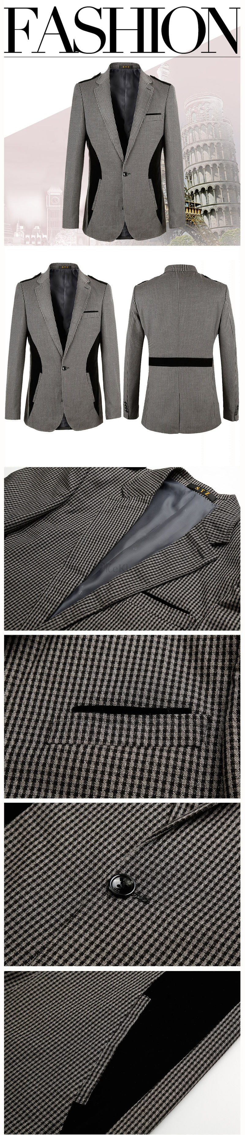 Blazer Slim Fit Casual Polyester Grau Frühling Für Männer