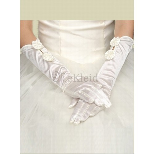 Taft Mit Blumen Weiß Chic|Modern Brauthandschuhe - Bild 1