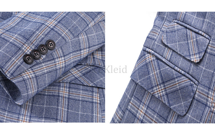 Männer Slim Fit Zweireiher Sommer Herbst 3 Stück Anzug Plaid