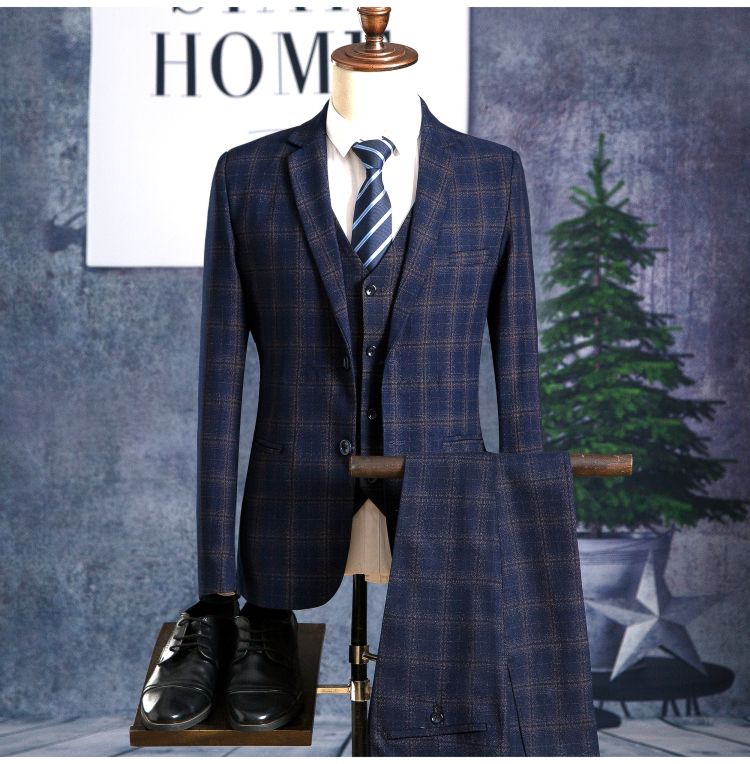 Smoking Männlichen Anzug Anzüge 3 Stücke Groomsmen Plaid Masculino