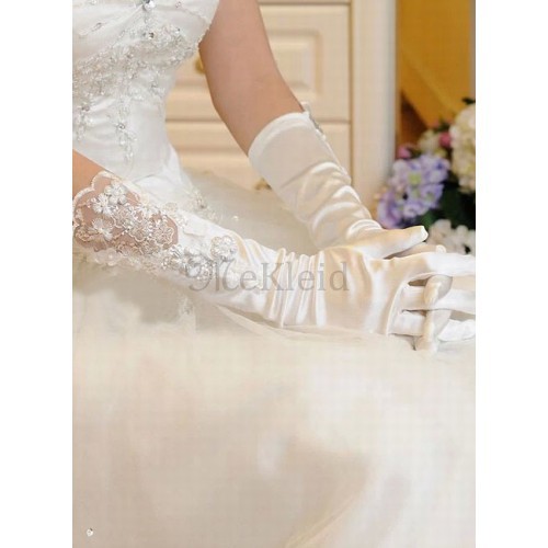 Satin Mit Applikation Weiß Modern Brauthandschuhe - Bild 2