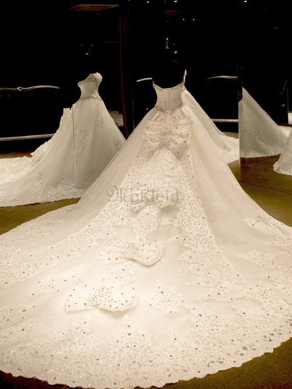 Paillettenbesetztes Handgemacht Tüll Duchesse-Linie Herz-Ausschnitt Paillette Brautkleid