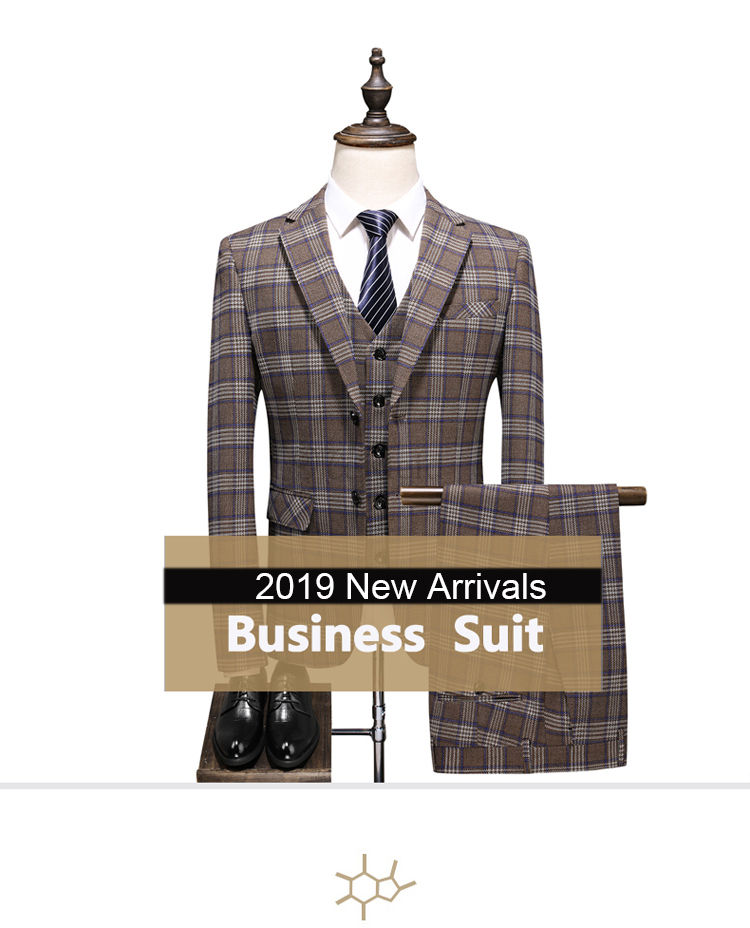 Luxus Plaid Druck Hochzeit Business Slim Fit Männer Anzug 3 Stück Anzüge