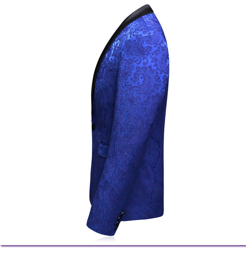 Männer Floral Beste 3 Stück Blau Smoking Blazer Anzüge Schal Revers