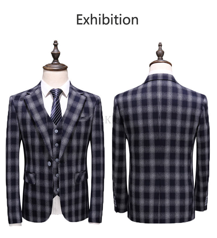 Jahrestagung Slim Fit Anzüge Anzüge 3 Stück Luxus Blau Kragen