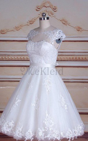 Schlüsselloch Rücken Schaufel-Ausschnitt Kurzes Brautkleid mit Bordüre mit Schleife