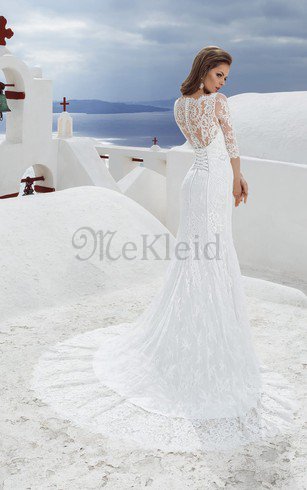 Spitze Bateau Hoher Kragen Luxus Brautkleid mit Plissierungen