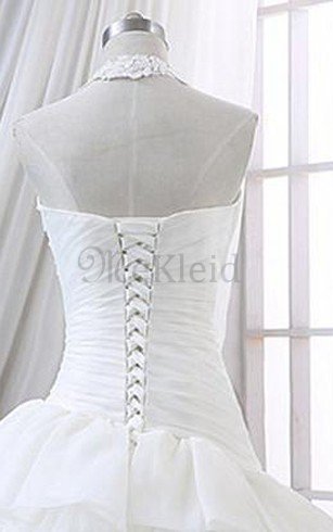 A-Line Ärmellos Nackenband Brautkleid mit Bordüre mit Rüschen