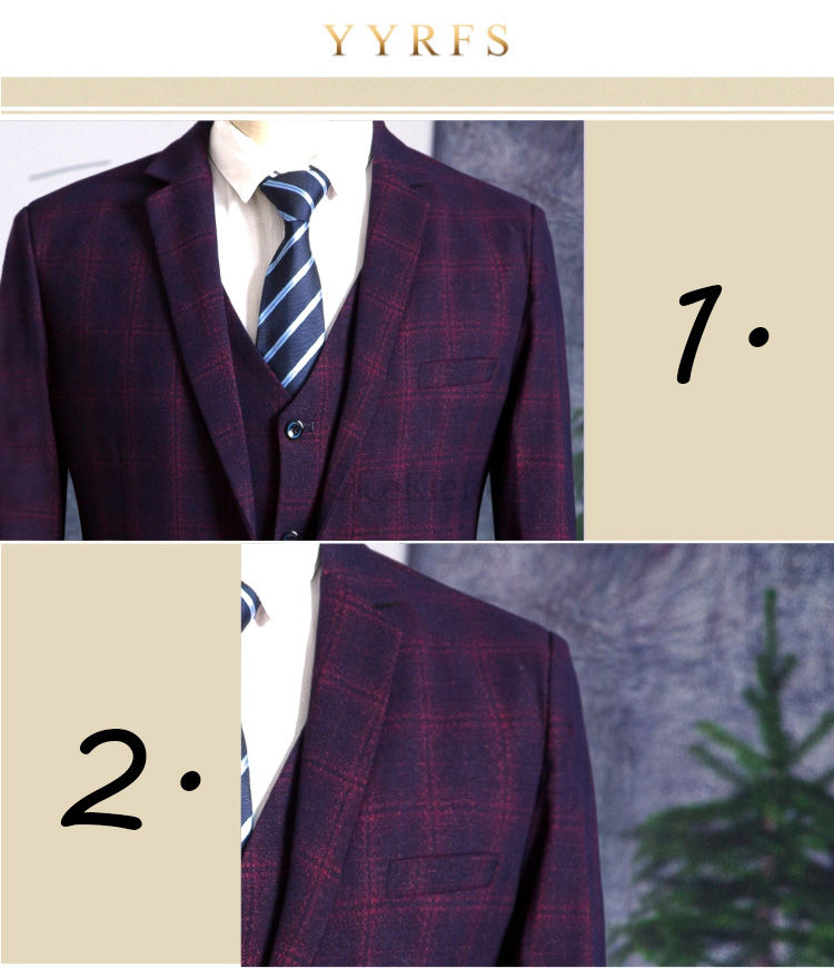 Smoking Männlichen Anzug Anzüge 3 Stücke Groomsmen Plaid Masculino