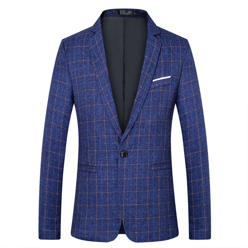 Plaid Männer Treffen Casual Blau Männer Blazer Masculino