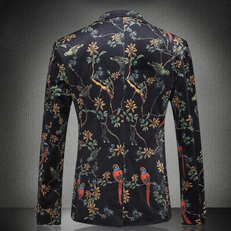 Floral Jaqueta Masculina Phantasie Vogel Druck Freizeit Party