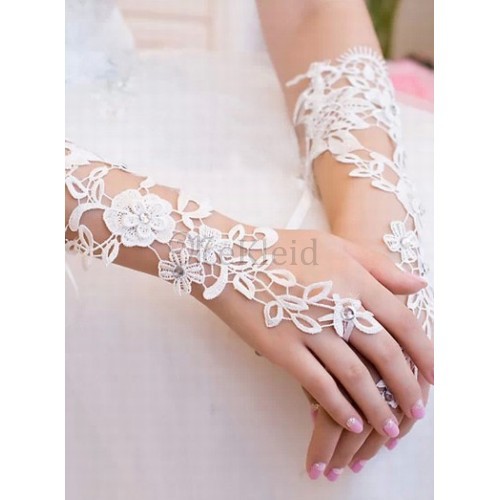 Spitze Elegant Weiß Modern Brauthandschuhe