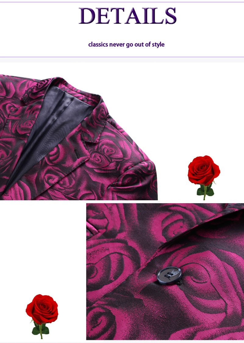 3 Stück Anzug Männer Druck Hochzeit Anzüge Für Männer Luxus Herren Blazer Plus Größe Rose