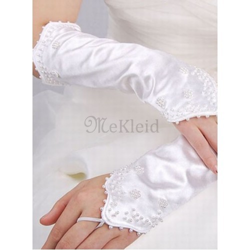 Taft Perlenstickerei Modern Weiß Chic Brauthandschuhe - Bild 1
