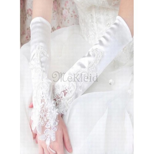 Satin Mit Applikation Weiß Elegant Brauthandschuhe