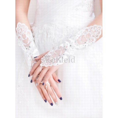 Satin Paillette Weiß Chic|Modern Brauthandschuhe - Bild 1