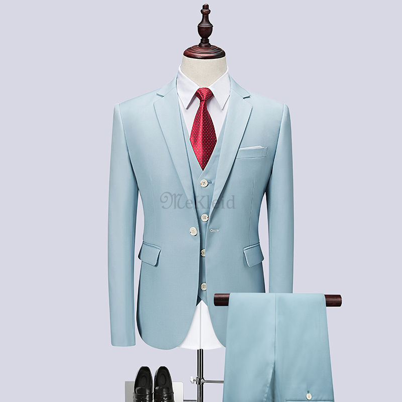 Terno Hochzeit Blau Smoking Blazer 3 Stück Jacke + Hosen + Weste Formal